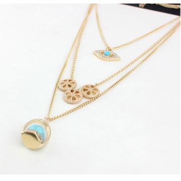 Personalized Three Layer Eye Necklace Turquoise Pendant