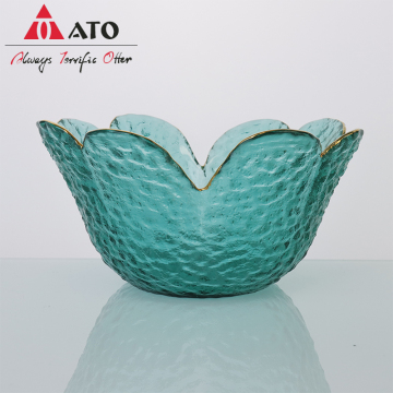 Green Flower Shape Plate Bowls Glass Plates Set