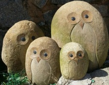 River Rock Owl Figurine: Granite Garden Owls