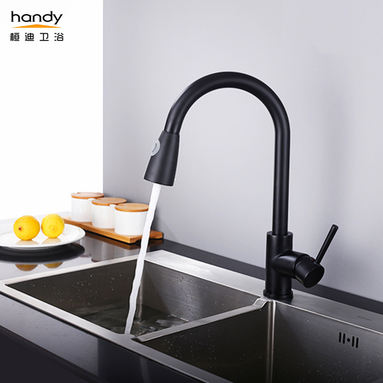 Black pull down kitchen mixer tap