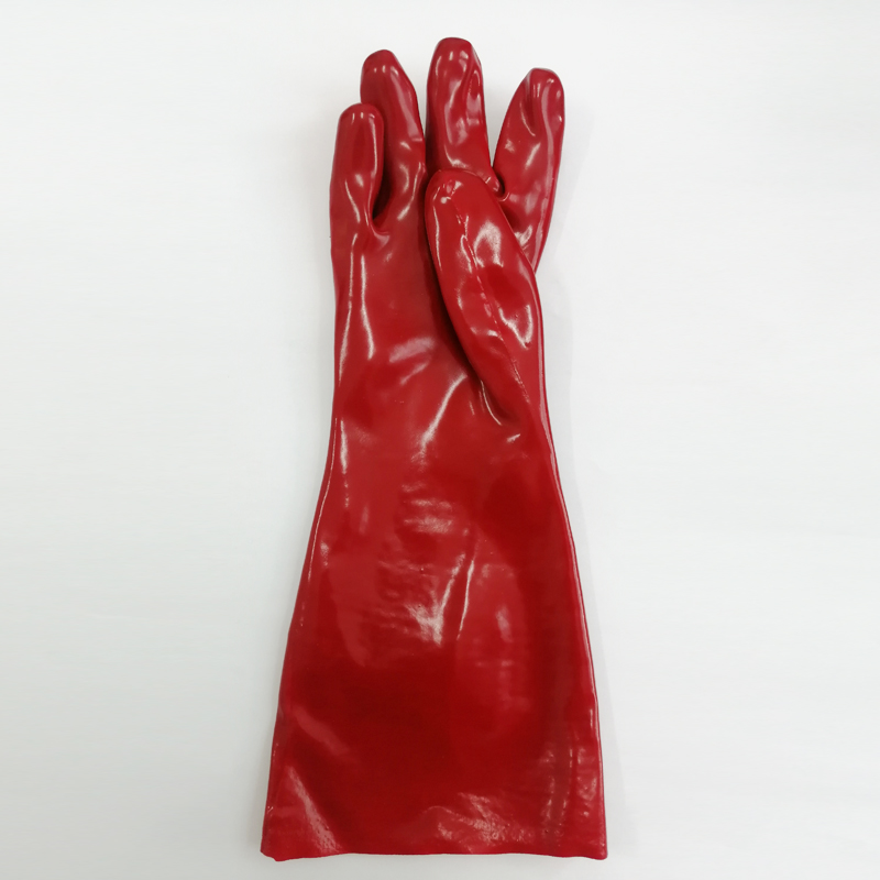 赤いPVC作業手袋滑らかな仕上げ18インチ