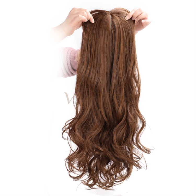 Vigorous Light Brown Synthetic Hair Toppers Extension Clips in Long Wavy Top Hairpieces for Women with Air Hair Bangs