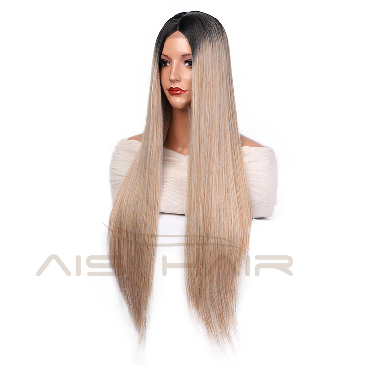 Aisi Hair New Design Long Silky Straight Wigs Ombre Blonde Swiss Lace Wig Synthetic Hair Lace Frontal Wigs For Black Women