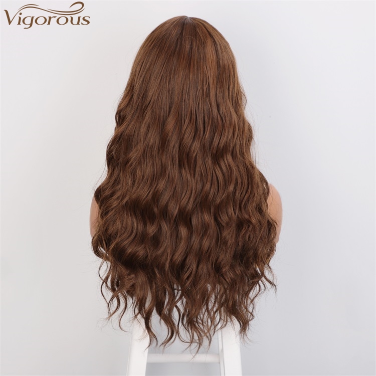 Vigorous Top Quality Dark Brown Mixed Light Auburn Long Wavy Wig Middle Part Synthetic Wigs For Black Women Wholesale Price