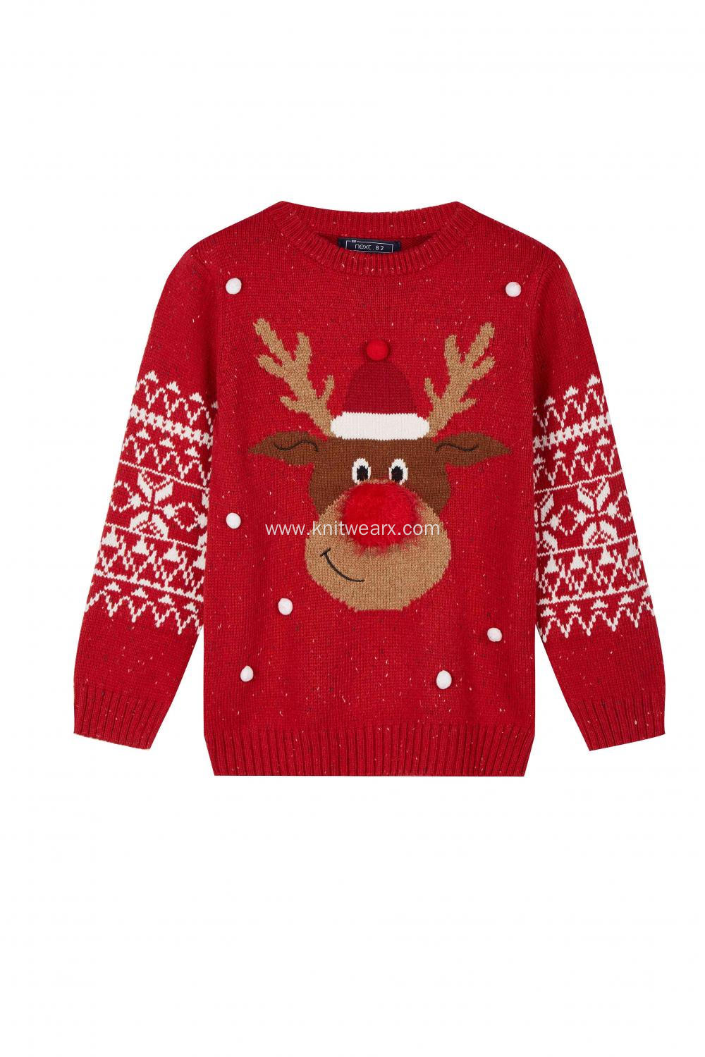 Girl's Knitted Ugly Funny Reindeer Christmas Pullover