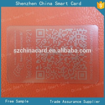 glossy surface clear business card with QR code
