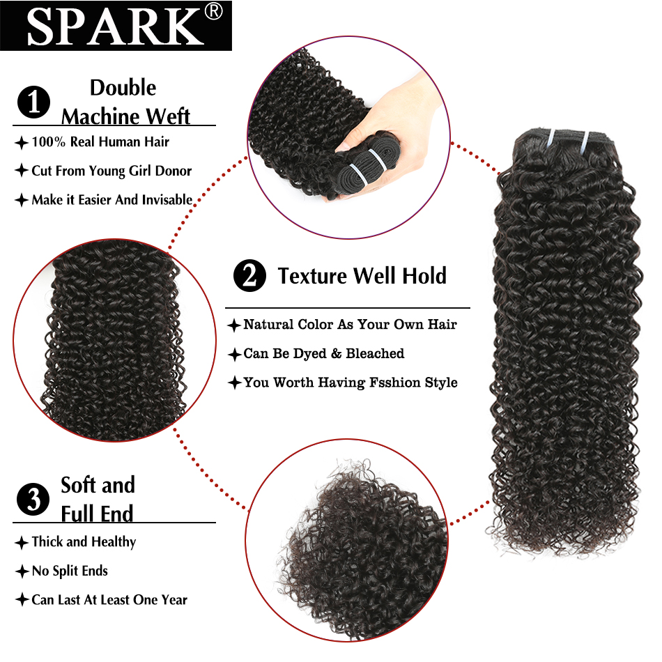 12A Brazilian Virgin Hair Extensions Afro Kinky Curly Natural Black 100% Unprocessed Human Hair Weave Bundles SPARK