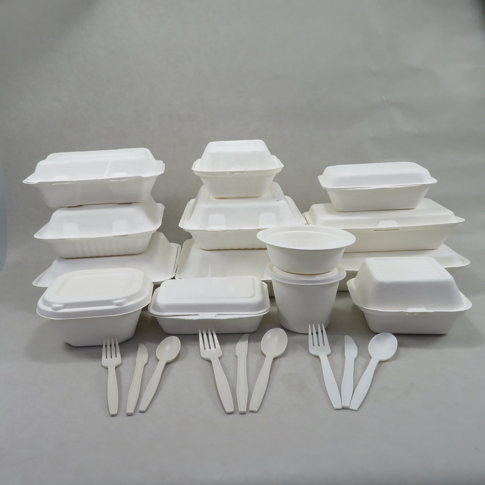 Biodegradable Sugarcane Pulp 2 Compartments Disposable Food Container For Takeout