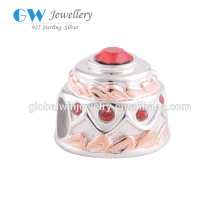 New Fashion 14K Gold Plated 925 Cake Shape Silver Charms Bead Charms