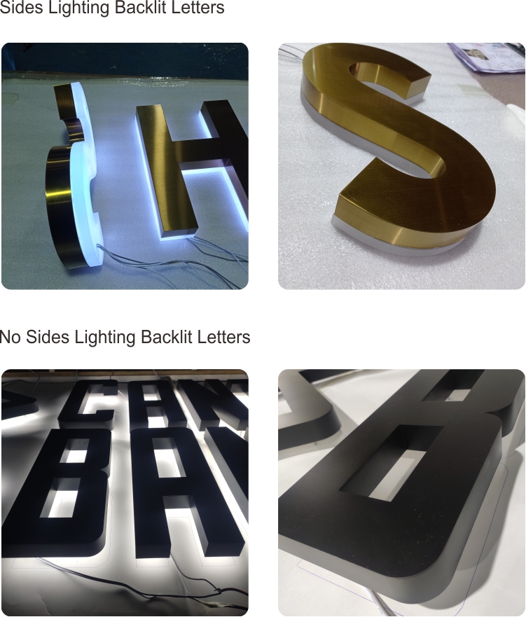 DINGYISIGN Factory Wholesale Wall Mount Advertising Brushed Gold Backlit Led Reverse Channel Letter Signs
