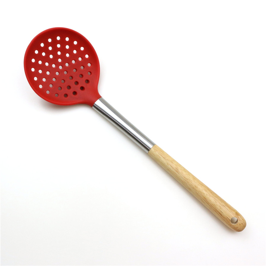 Nonstick Silikon Kök Skimmer Med Wood Handle