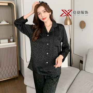 Black Leopard Jacquard Satin Pajama Set