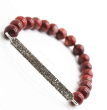 Red Jasper 8MM Round Beads Stretch Gemstone Bracelet with Diamante Piece