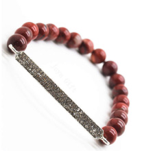 Red Jasper 8MM Round Beads Stretch Gemstone Bracelet with Diamante Piece