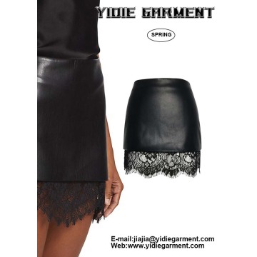 Faux Leather Lace Trim Two Tier Micro Skirt