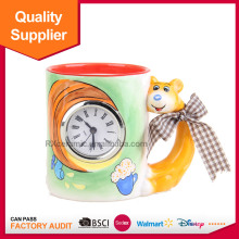 Hot selling hand-painted animal ceramic mug with clock for gift cup