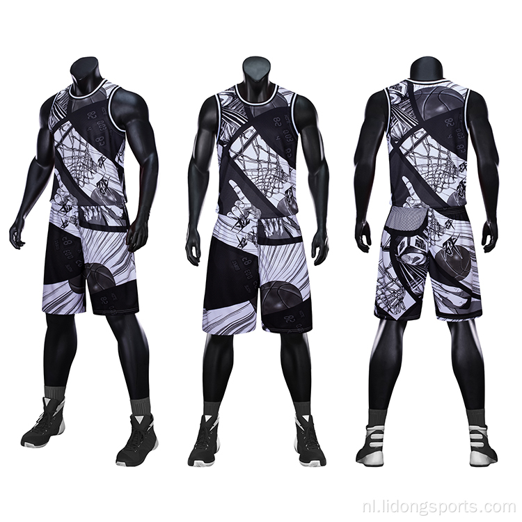 Men&#39;s basketbal uniform teamshirt en shorts set