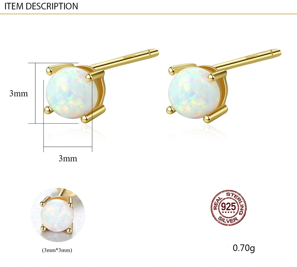 Cute Fashion 925 Sterling Silver Opal Stud Earrings