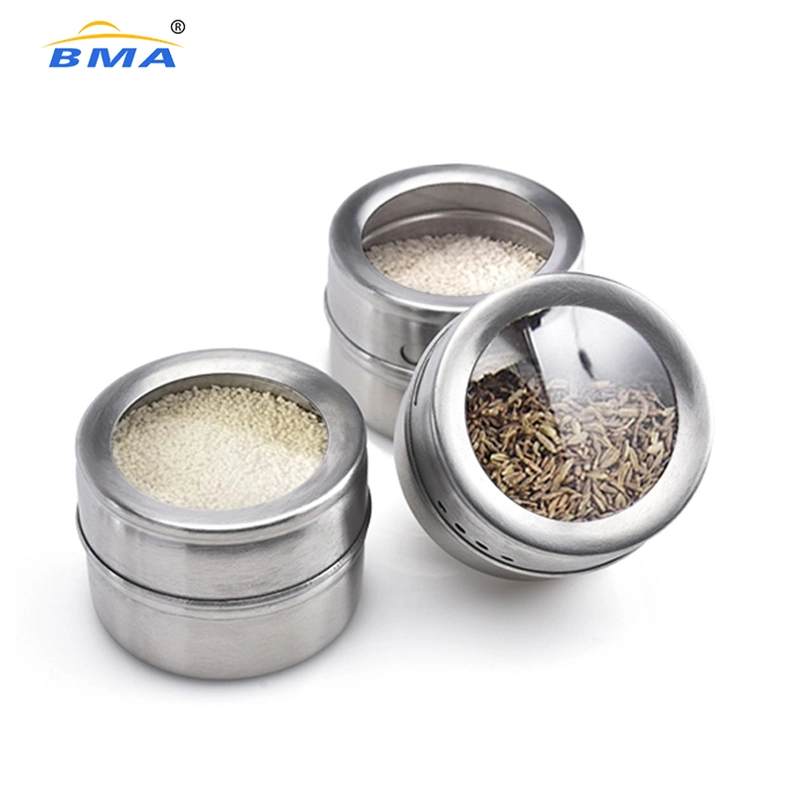 Custom Canister Can Pot Metal Magnet Set Box Stainless Steel Magnetic Tin Containers Spice Jar Kitchenware
