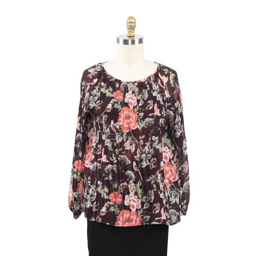 Dames lente zomer bedrukte kristal geplooide blouse