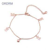Custom Rose Gold Roman Numeral Small Charm Bracelet