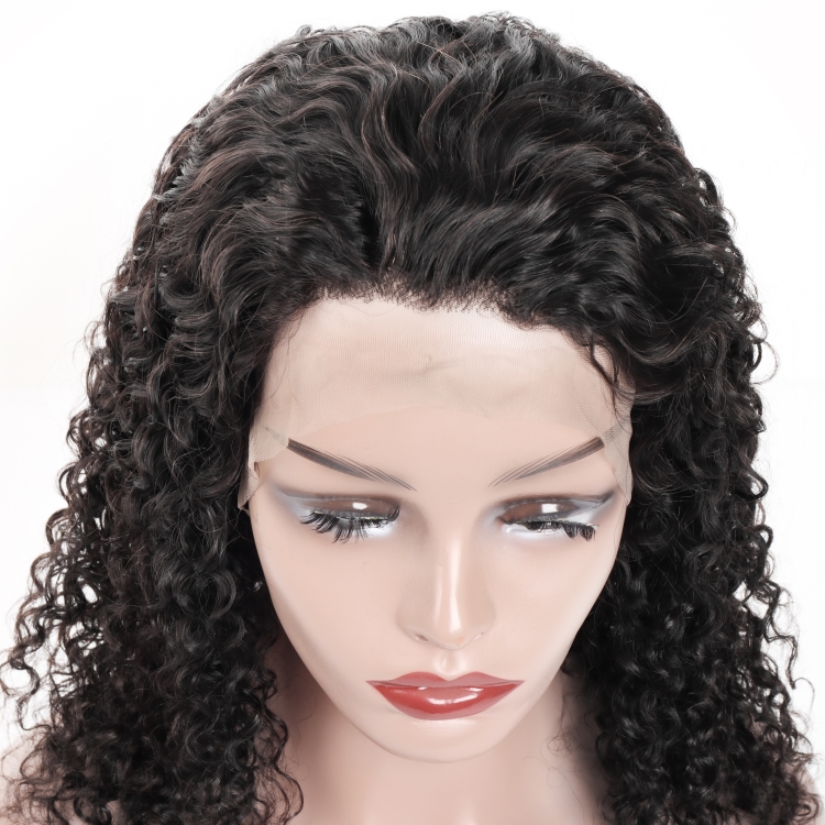 short glueless baby kinky curly transparent  360 blonde full lace human hair wig light brown