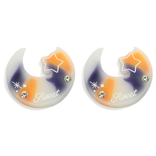 42mm Crescent Moon Form Harz Cabochon Flatback Star mit Simulation Diamant Dekoration für Haargreifer Haargummi Zubehör