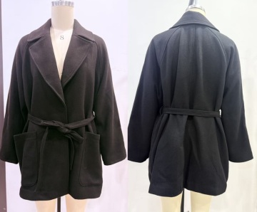 Women's Black Belted Jacket Length to the Buttock