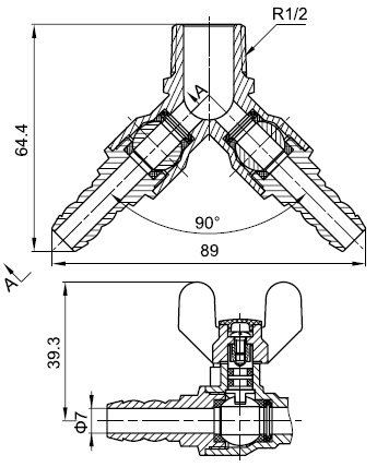 Double Mouth Brass Female Screw Leakproof Gas Ball Valve DWG