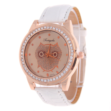Owl Vein Leather Strap Rhinestone Quartz Watch
