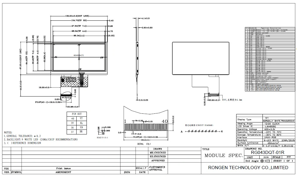 4.3inch LCD Display with Controller Board Apply Instruments