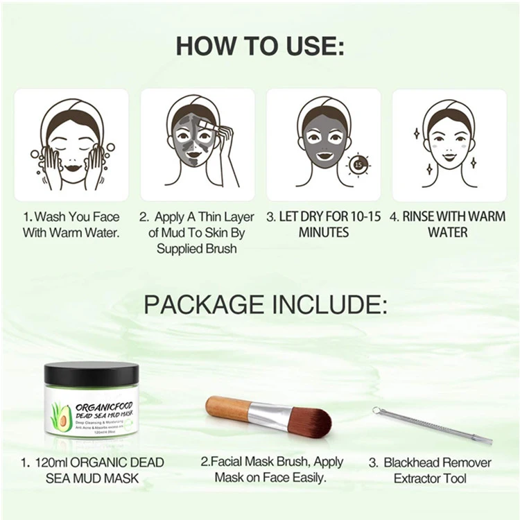 Organic Avocado Vegan Dead Sea Mud Mask Nourishing Deep Cleansing Relaxing Facial Treatment Blackhead Remover Skin Healing Clay Mask