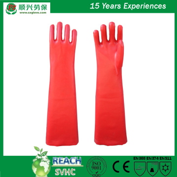 Guantes de PVC rojos con revestimiento interlock de acabado liso de 23 &quot;