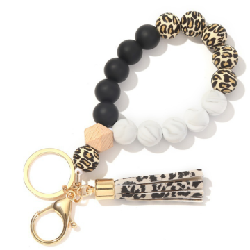 Benutzerdefinierte Tassel Silicon Leopard Perlen Armband Schlüsselbund