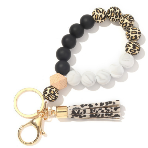 Chavetel de pulseira de leopardo de silicone de borla personalizado