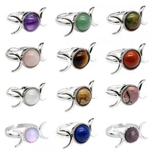 Natural Stone Moon Diosa Gemstone Anillos de cuarzo de cristal ajustable para mujeres Goldia blanca chapada de cobre