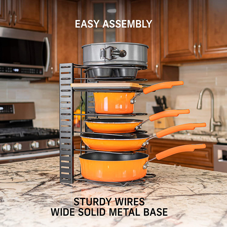 Yuming Factory 8 Tiers Pots and Pans Organizer, Adjustable Pot Lid Holders & Pan Rack for Kitchen Counter and Cabinet
