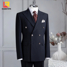 Double Breasted Navy Blue Striped Formal Evening Suit