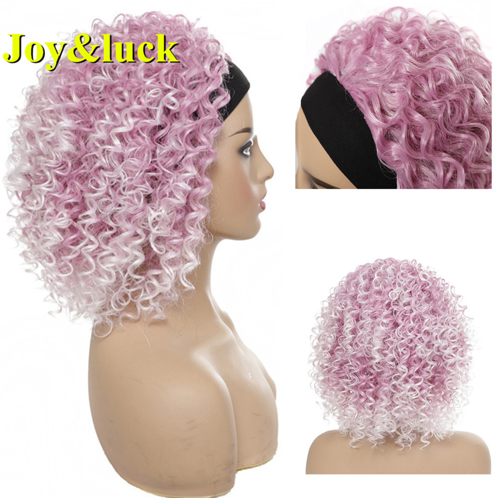 Free Part Ladies Scarf Wig For Women Pink Ombre White Hair Black Hairband Short Afro Kinky Curly Headband Wig Synthetic Hair Wig