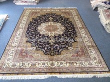 wholesale classical blue iran design turkish knots handmade pure natural silk carpet