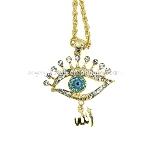 Gold-plated Peacock's Eye Rhinestones turkish Evil eye pendant Necklace