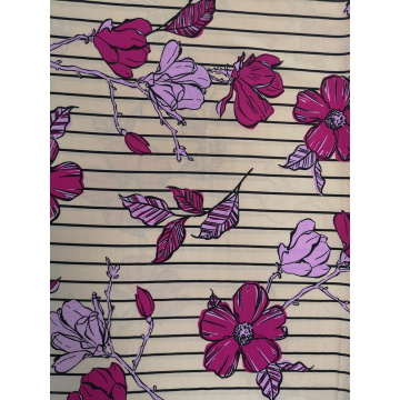 Stripe Flower Rayon Challis 30S Air-jet Printing Fabric