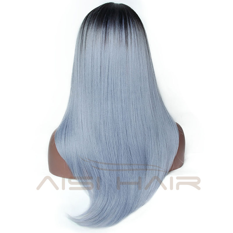 Japanese Synthetic Hair Wig Part Side Ombre Grey Wig For African American Women Heat Resistant Fiber