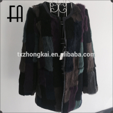 Factory direct wholesale price long rabbit joint fur coat/rabbit fur coat with sheep leather placket