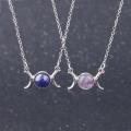 Natural Gemstone Crescent Moon Solar Stone Pendant Necklace