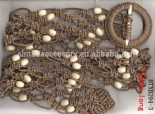 pu leather weaving wood beads diamond pattern buckle belt ,macrame belt,knitting belt,women weave belt,garment accessories