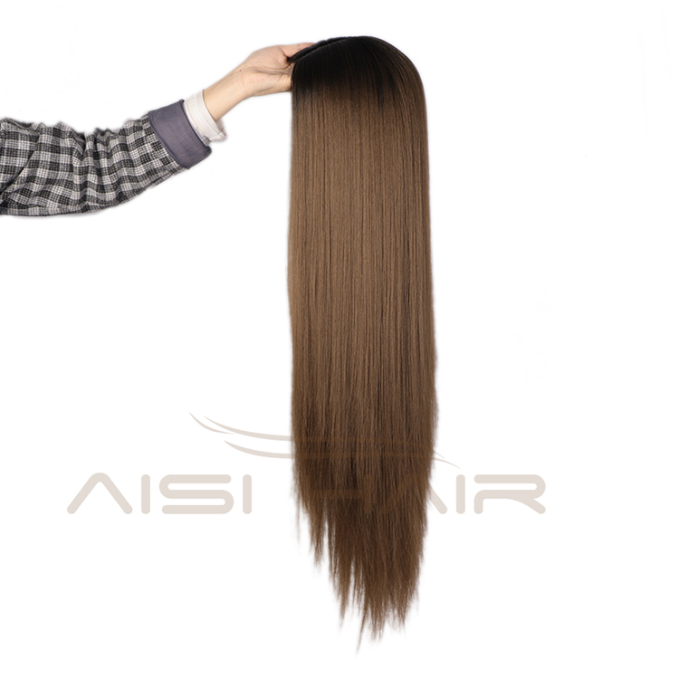 Aisi Hair 30 Inch Long Silky Straight Ombre Brown Dark Root Swiss Lace Wig Cheap Synthetic Hair Lace Front Wigs For Black Women