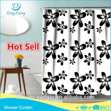 Polyester Shower Curtain Black Flower Bathroom Curtains