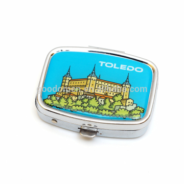 2016 new design square rectangle metal mini pill box pill case plastic pill holder