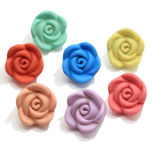 Colorful Mixed Matte Resin Rose Flower Flatback Cabochon With Drilled Holes Artificial Rose Phone Case DIY Decor 22MM